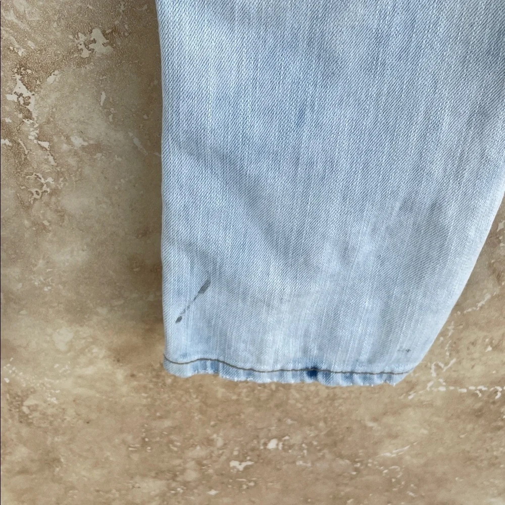 Watson Jeans Size 36 Skull Patch Distressed Punk Slogan Light Blue Graphic Denim